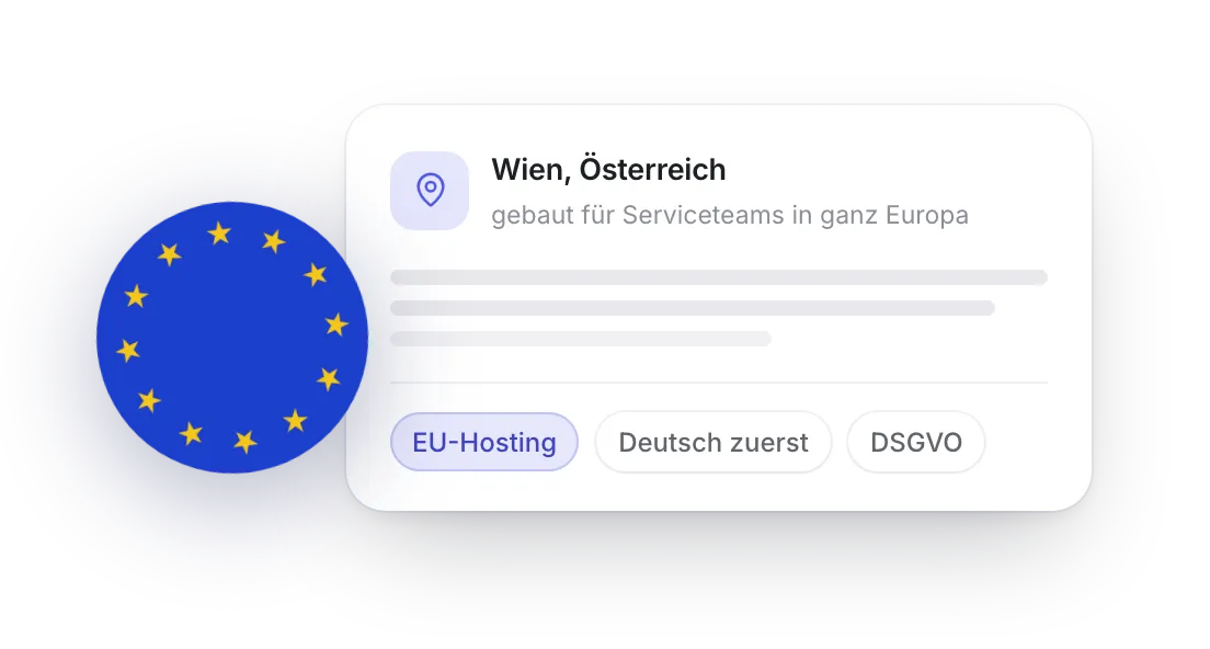 Standortkarte: Wien, Österreich — gebaut für Serviceteams in ganz Europa, mit EU-Emblem und den Merkmalen EU-Hosting, Deutsch zuerst, DSGVO.